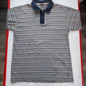 Bench 1/4 zip up neck polo shirt grey stripes men's size L